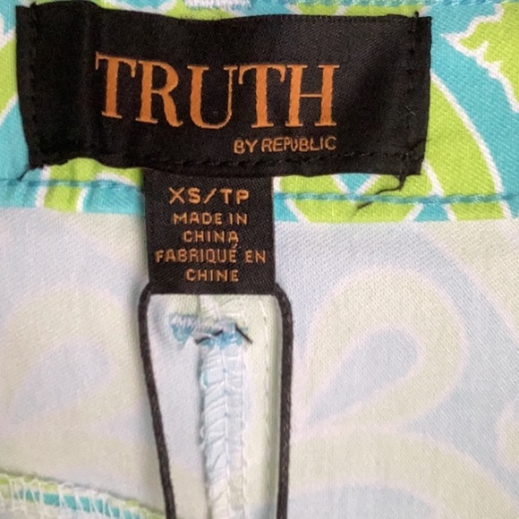 TRUTH BY REPUBLIC NWT WOMENS XS STRETCH ANKLE PANTS NEON GREEN/BLUE SUMMER - Picture 6 of 8